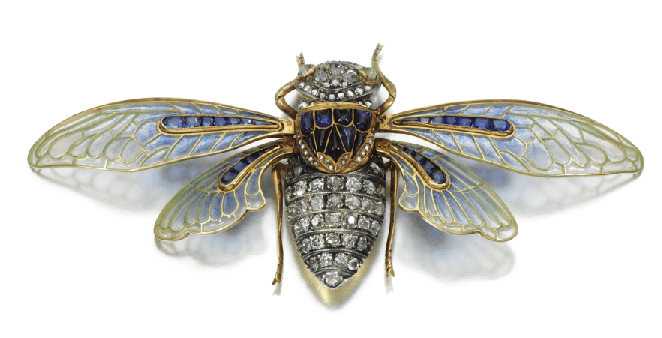 Art Nouveau enamel, sapphire and diamond brooch, Boucheron