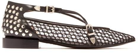 Stud Embellished Mesh, Pvc And Leather Flats - Womens - Black