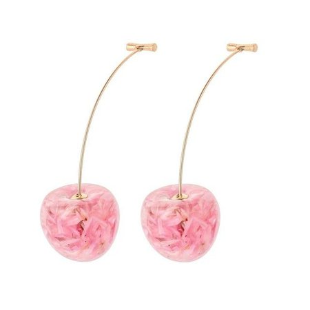 Traverse Cherry Fruit Dried Flower Stem Drop Statement Earrings in Pink
