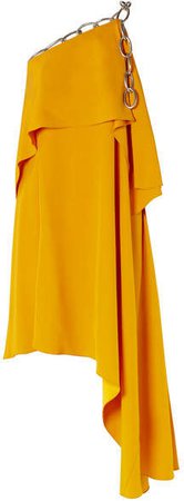 Asymmetric Draped Chain-embellished Crepe Dress - Marigold