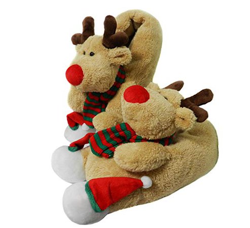 Amazon.com | Onmygogo Fuzzy Indoor Animal Christmas Moose Slippers for Men and Women (US Women Size 7-9, Brown) | Slippers