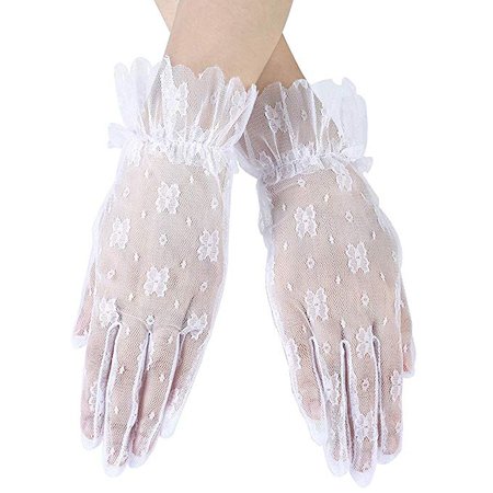 Ayliss Women Lace Gloves Short Wedding Gloves Elegant Finger Prom Gloves for Party (White) at Amazon Women’s Clothing store