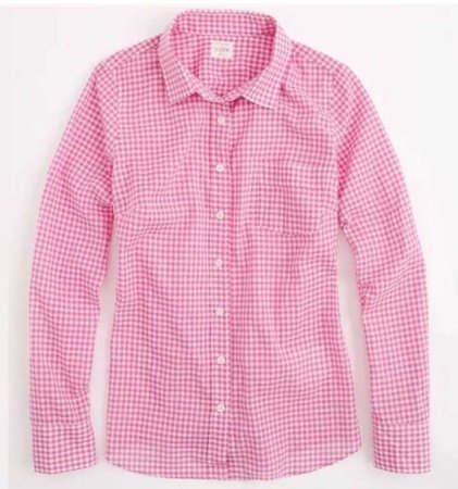 pink and white gingham button down