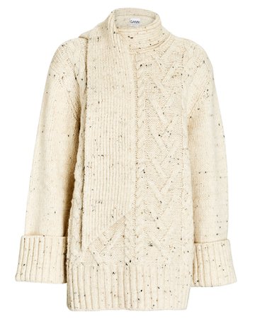 GANNI Speckled Cable Knit Scarf Sweater | INTERMIX®