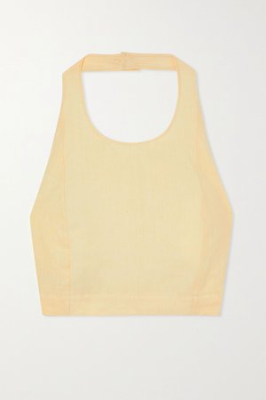Pastel yellow + NET SUSTAIN x LG Electronics cropped open-back organic linen halterneck top | Le Kasha | NET-A-PORTER