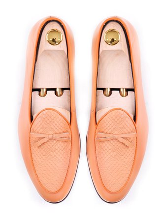 Women Belgian Loafer in Peach Snake Skin With Ribbon – Zeve Shoes