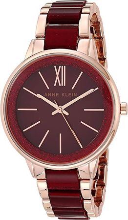 Amazon.com: Anne Klein Women's AK/1412RGBY Rose Gold-Tone and Burgundy Shimmer Resin Bracelet Watch : Clothing, Shoes & Jewelry