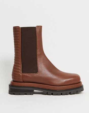 ASOS DESIGN Antarctic premium leather panneled chelsea boots in brown | ASOS