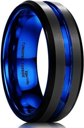 King Will 6mm 7mm 8mm Groove Tungsten Carbide Wedding Ring for Men Black/Silver/Rainbow/Rose Gold/Red/Brown/Blue Thin Groove Center Tungsten Wedding Band Matte Finish|Amazon.com