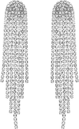 Amazon.com: Mlouye Long Crystal Tassel Earrings Fringe for Wedding Women Girls Bridal Dangling Chain Dangle Drop Earring Silver Tone Clear: Clothing, Shoes & Jewelry