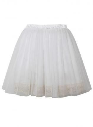 White Tulle Skirt with Lace Trimming