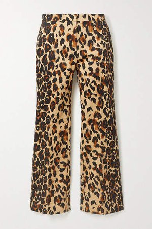 Cropped Leopard-print Cotton-blend Flared Pants - Leopard print