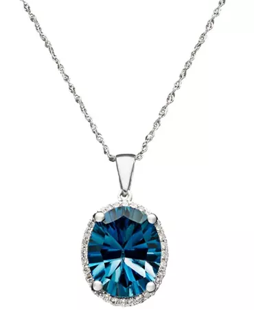 Macy's 14k White Gold London Blue Topaz and Diamond Accent Oval Pendant Necklace