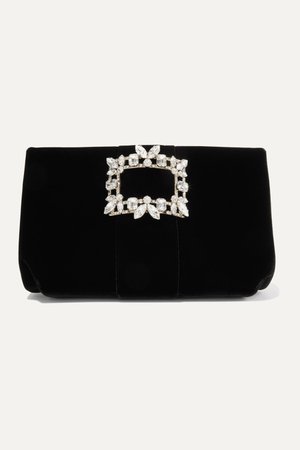 Black Crystal-embellished velvet clutch | Roger Vivier | NET-A-PORTER