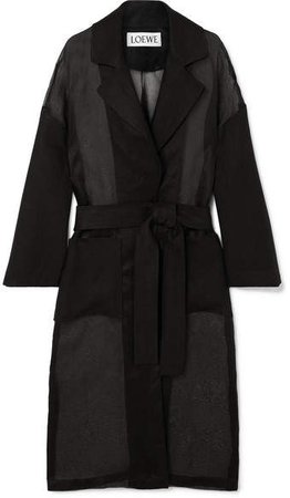 Linen-trimmed Cotton-organza Trench Coat - Black