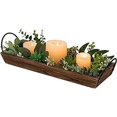 Amazon.com: Long Narrow Wood Candle Tray: Hanobe Rustic Wooden Candle Holders Rectangular Table Centerpieces for Dining Room Farmhouse Pillar Stand with Handle Rectangle Tea Light Base Coffee Table Decor, Brown : Home & Kitchen