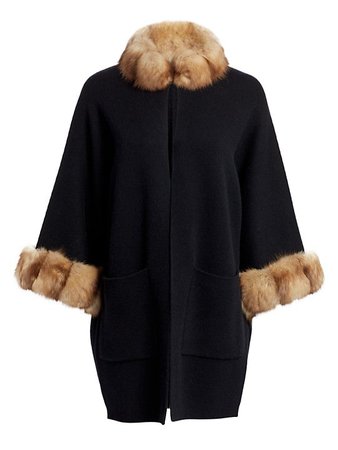 The Fur Salon, Sable Fur-Collar Cashmere Kimono Jacket