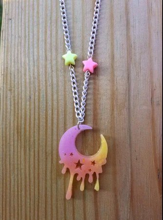 Pastel Goth Drippy Crescent Moon Necklace