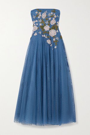 Blue Elette strapless appliquéd polka-dot tulle gown | Costarellos | NET-A-PORTER