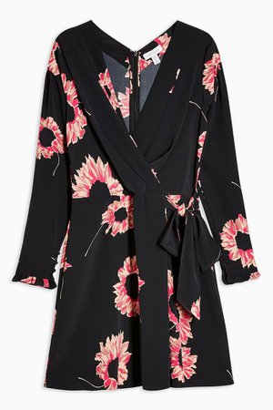 IDOL Pink and Black Floral Print Wrap Dress | Topshop