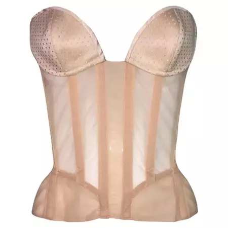 F/W 1998 Thierry Mugler Sheer Nude Pin-Up Wasp Waist Corset Bustier Top For Sale at 1stDibs