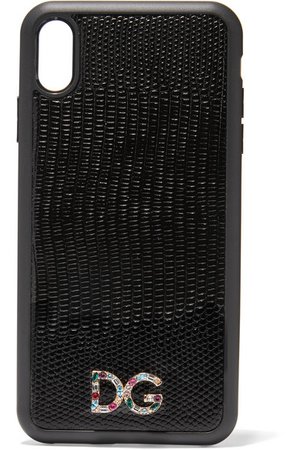 Dolce & Gabbana | Crystal-embellished lizard-effect leather iPhone XS Max case | NET-A-PORTER.COM