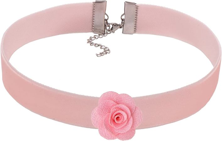 Amazon.com: Paialco 3/4" Pale Pink Velvet Ribbon Gothic Choker Necklace 12-15 Inches, Light Rose Flower: Clothing, Shoes & Jewelry