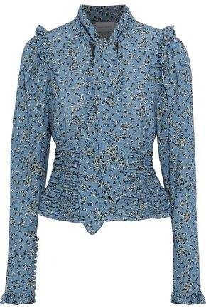 Mancini Pussy-bow Floral-print Silk And Cotton-blend Blouse