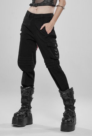 Nokomis Black Cargo Gothic Trousers by Punk Rave | Ladies