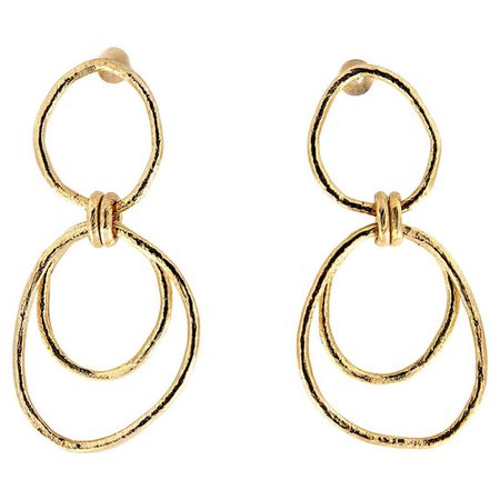 Alex Jona 18 Karat Yellow Gold Irregular Hoop Pendant Earrings For Sale at 1stDibs