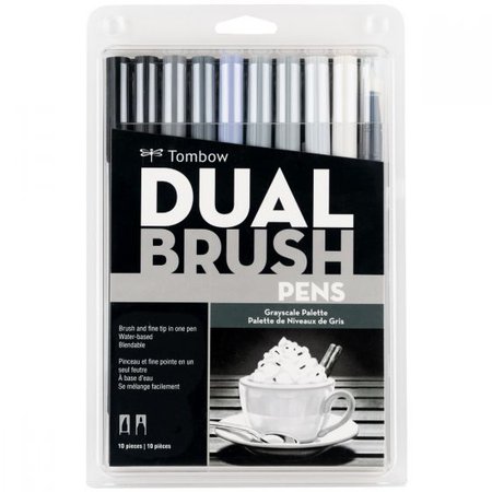 Dual Brush Pen Art Markers 10-Pack | Grayscale | Brush Markers | Tombow