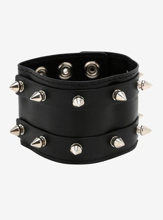 Double Row Spike Stud Faux Leather Cuff Bracelet
