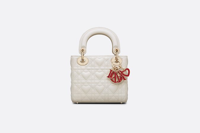 Mini Lady Dior Dioramour Bag Latte Cannage Lambskin with Heart Motif - Bags - Women's Fashion | DIOR