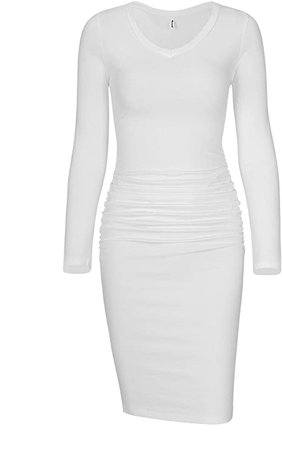 Amazon.com: Missufe Women's Long Sleeve Knee Length Ruched Casual Fitted Basic Bodycon Dress: Clothing