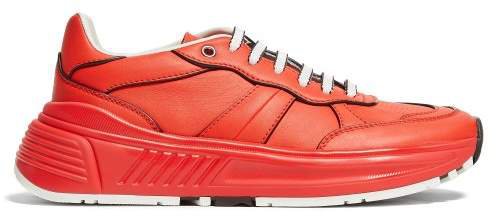 Exaggerated Sole Leather Low Top Trainers - Womens - Red