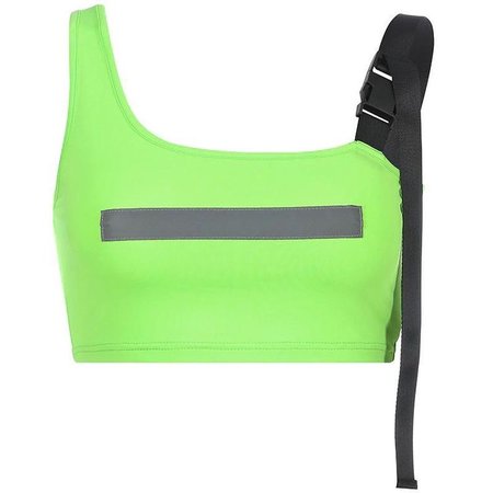 neon green striped buckled top
