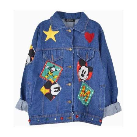 Denim Coat With Mickey Pattern In Blue
