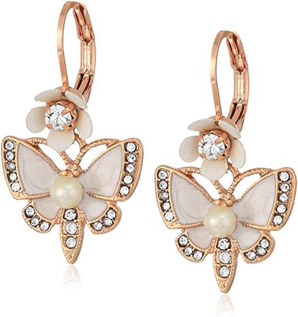 Amazon.com: Betsey Johnson Rose Gold Butterfly Drop Earring, White, One Size