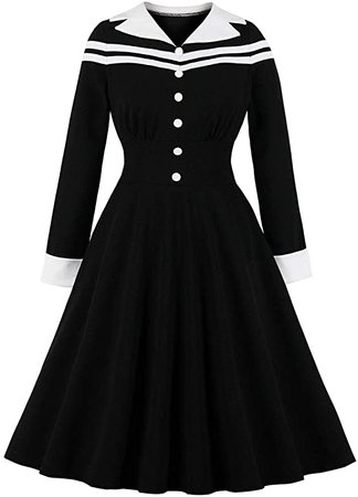 Wellwits Women's Sailor Stripe Lapel Blazer Button Pin up Shirt Vintage Dress at Amazon Women’s Clothing store