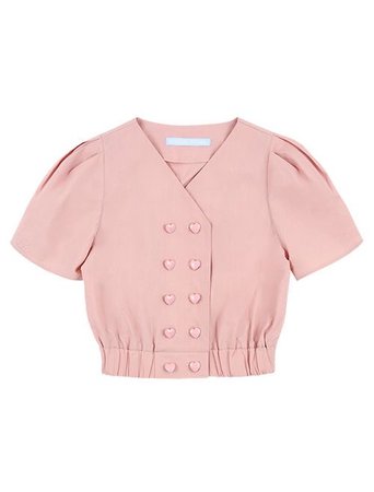 HEART BUTTON PUFF SHIRT_pink | welcome to O!Oi