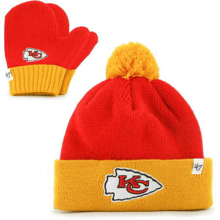 Kansas City Chiefs '47 Infant Bam Bam Cuffed Knit Hat With Pom and Mittens Set $40