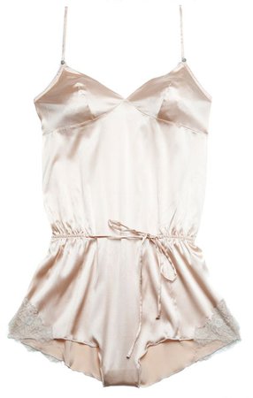 Rosy silk and lace romper