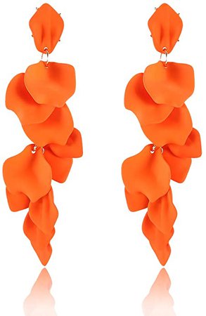 Amazon.com: Long Rose Petal Dangle Earrings - Fashion Boho Acrylic Flower Earrings - Large Statement Resin Floral Earrings for Lady, Bridal, Great for Pageant, Prom, Gifts (A4 Long Petal Earrings Orange): Jewelry