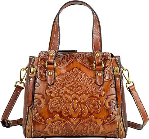 Amazon.com: Crossbody Bag for Women Leather Top Handle Tote Purses Vintage Satchels Handbag (Flower Pattern- Brown) : Clothing, Shoes & Jewelry