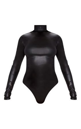 Black High Shine Bodysuit | Tops | PrettyLittleThing
