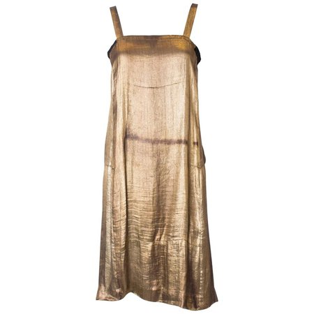 Vintage 1920s Gold Lame Shift Dress For Sale at 1stdibs