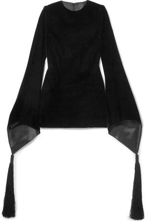 Tasseled Velvet Mini Dress - Black