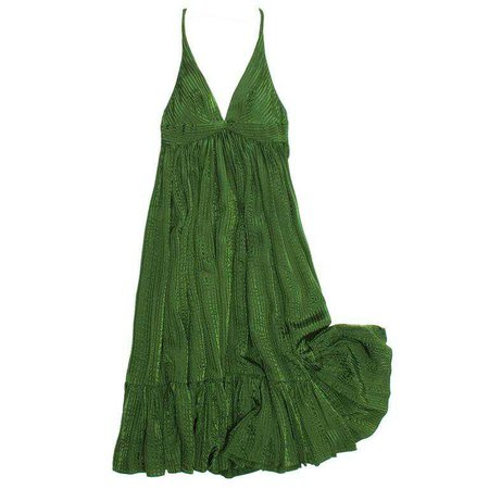 Balenciaga Green Silk Long Dress For Sale at 1stdibs