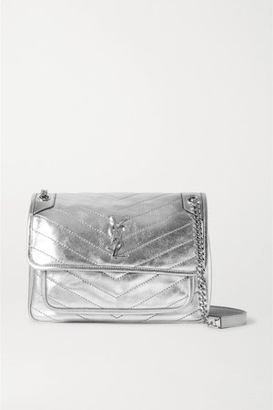 Silver Niki medium quilted metallic leather shoulder bag | SAINT LAURENT | NET-A-PORTER