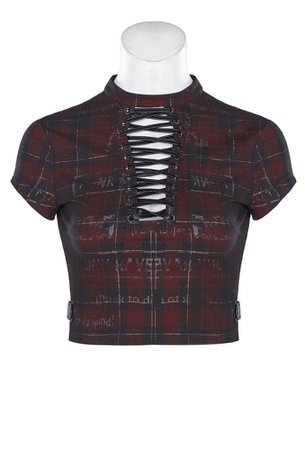 Hollow Out Strap Black/Red Gothic Top by Punk Rave | Ladies